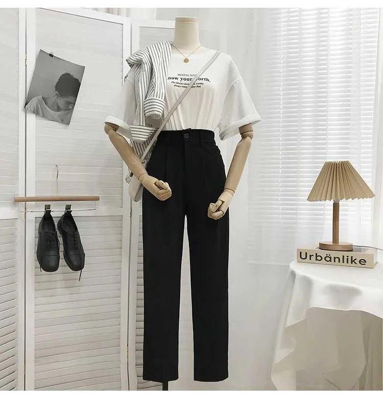 Women's High-Waisted Straight-Leg Suit Pants - Korean Style, Slimming, Casual, Spring/Autumn 2025
