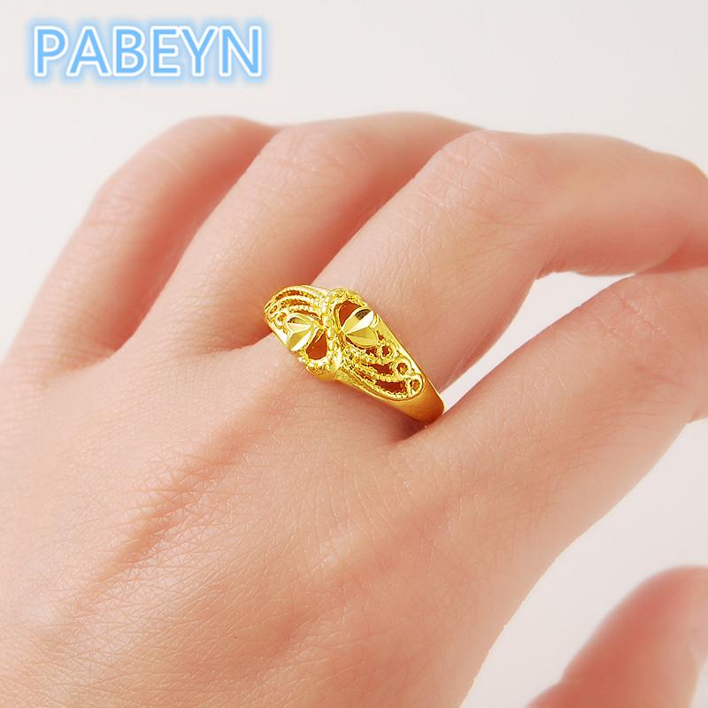 

24K Gold Rings Korean Gold Plated Flower Rings Women s Glamour Engagement Jewelry Gifts 6