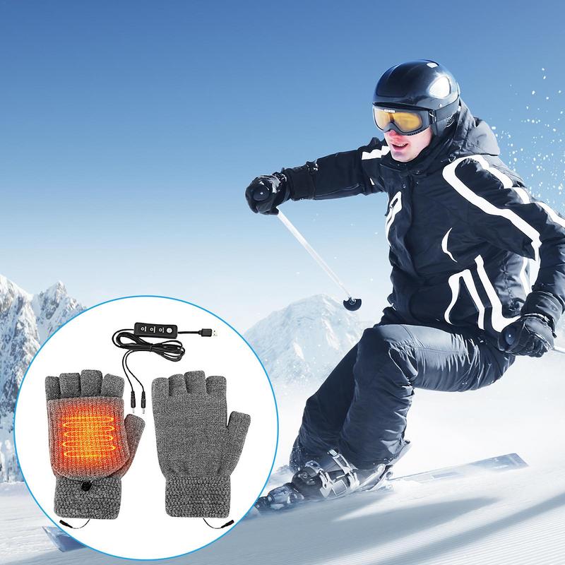 USB Heated Gloves Knitting Warmer Full & Half Fingerless Hands Hand Washable Plug-In 3 Temperature Settings Touchscreen Laptop