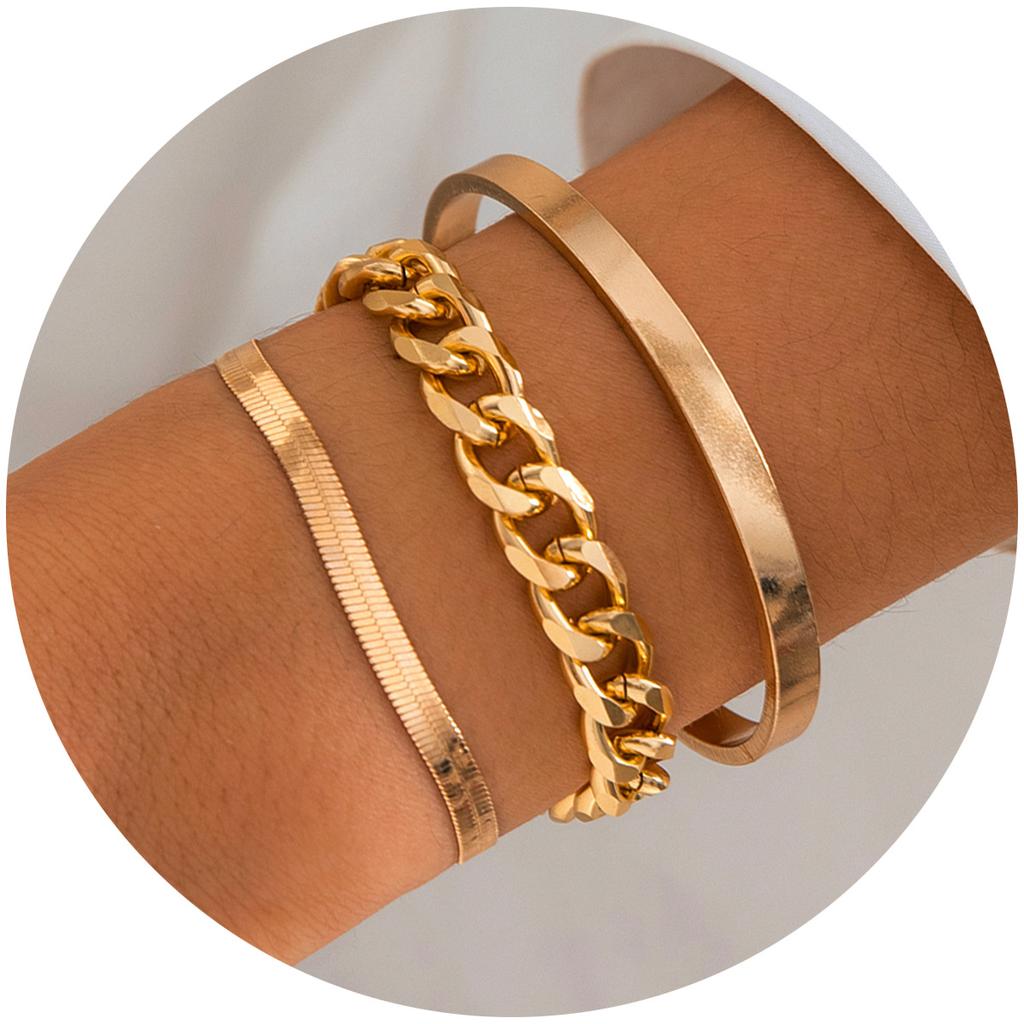 Metal Snake Bone Chain Glossy Bracelet Women's Ins Wind Metal Coarse Chain Bracelet Set