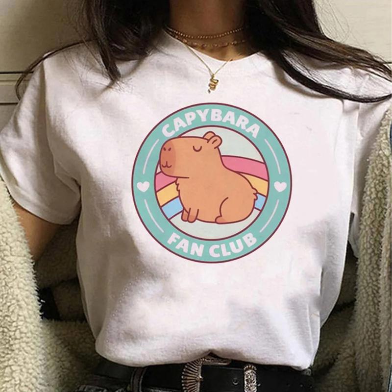 Capybara Streetwear Mode d'Été T-shirt Femme Harajuku Chemise Vêtements Kawaii Manches Courtes T-shirt en Coton Haut Décontracté à Col Rond