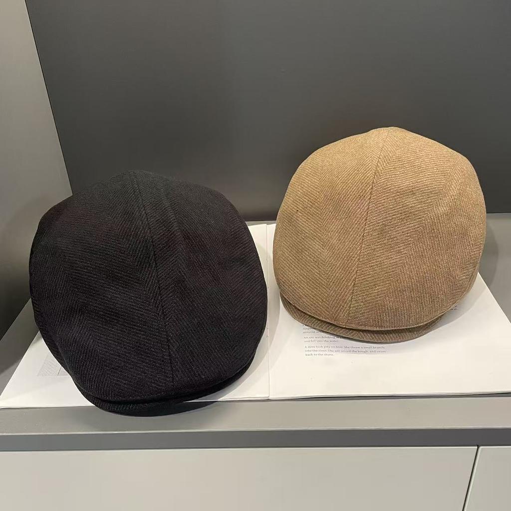 Autumn and Winter New Style Big Head Circumference Showing Face Small Reverse Wearing Beret British Style Retro Newsboy Hat for Men