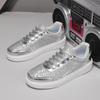 Women Glitter Sports Shoes Silver Gold Leather Skateboard Shoes Thick Sole Casual Sneakers Female Luxury Outdoor Walking Shoe