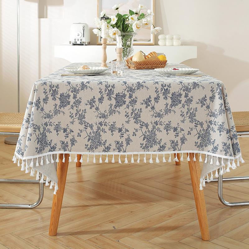 Solid Color Tassel Cotton And Linen Tablecloth Simple High-End Coffee Table Decoration Rectangular Dining Table Cloth