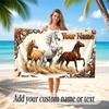 Horse Theme Quick Dry Beach Towel Custom Name Text Print Large Sand Resistant Towel Beach Vacation