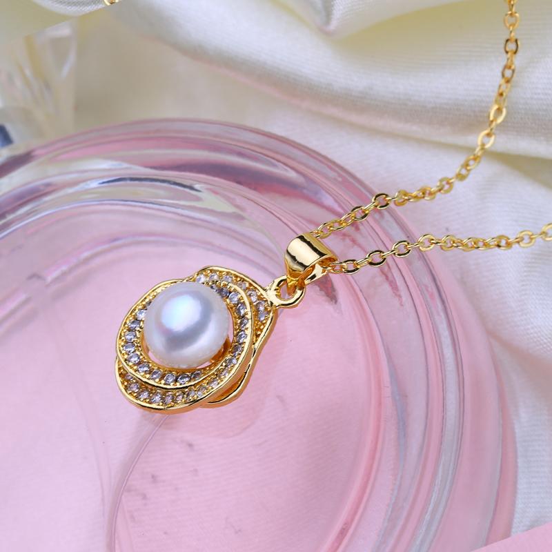 FENASYNatural Freshwater Cultured Pearl Necklaces For Women Gold Color Flower Pendant Party Jewelry Birthday Gift