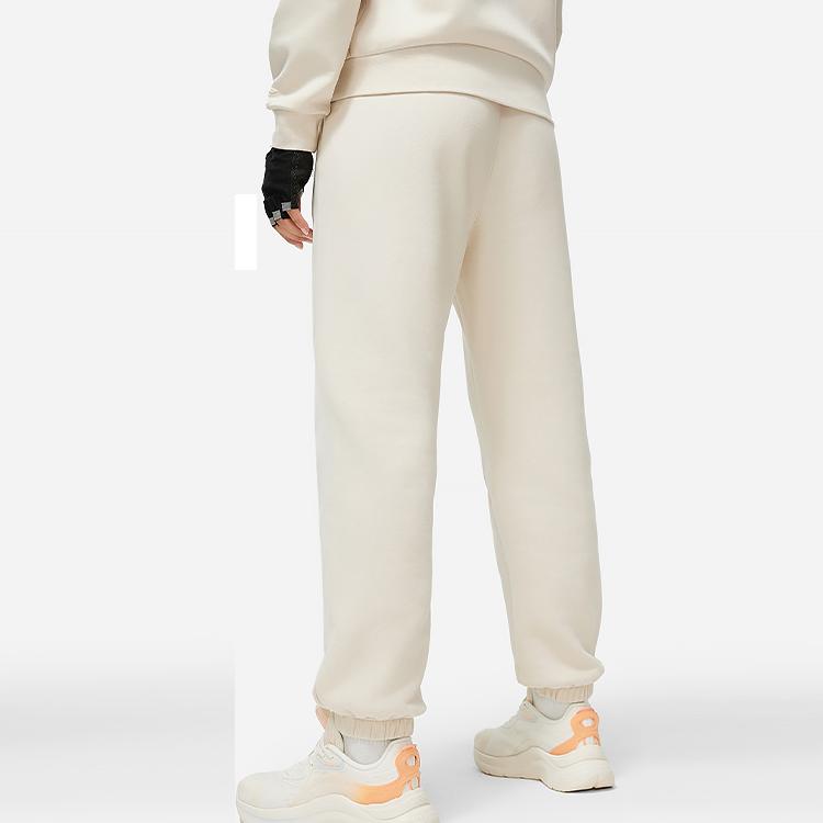 Li Ning Fitness Series Solid Color Mid Waist Drawstring Fleece Knitted Sports Pants Women Pants Gravel-Gray AKLU100-2