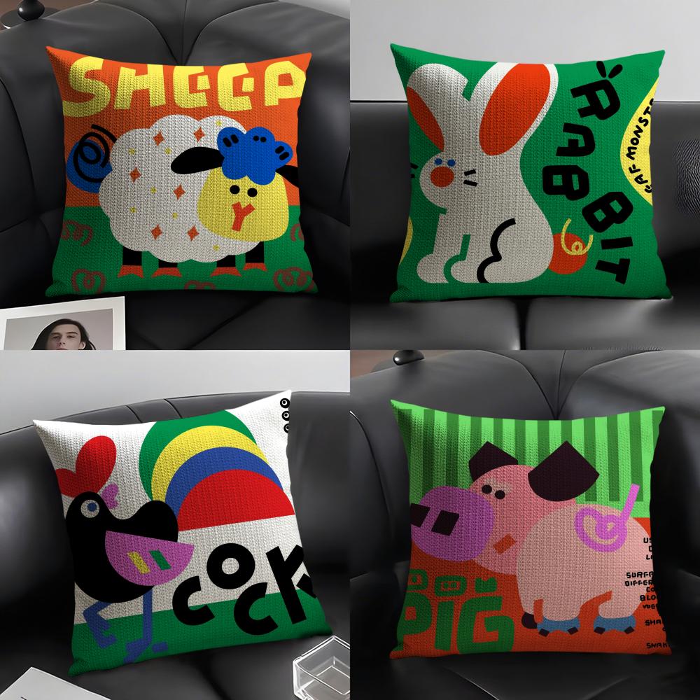 Chinese Zodiac print Cushion Cover Natural Linen Organic Fabric DoubleSided Printing Sofa Home Decor Breathable Environmentally