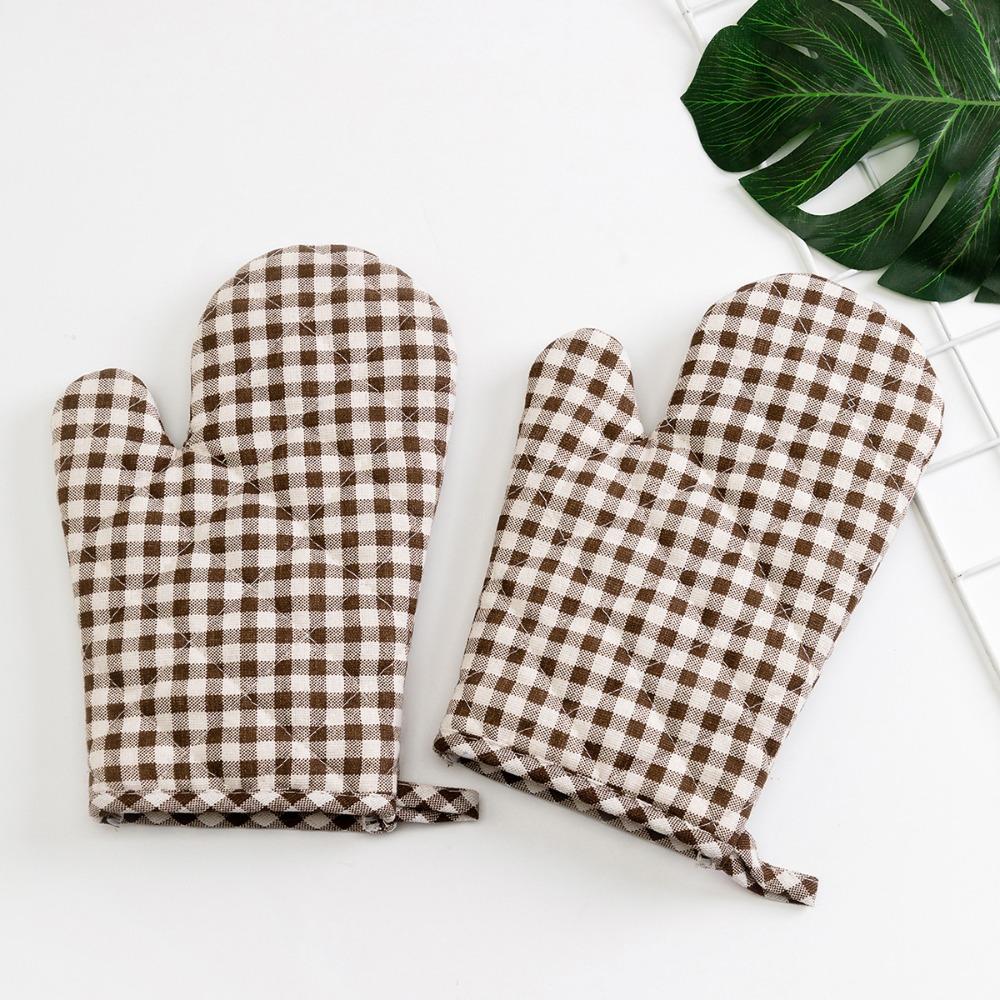 4 Piece/Set Anti Scald Lattice Oven Gloves Cotton Lining Insulated Glove Microwave Mitten  Cooking