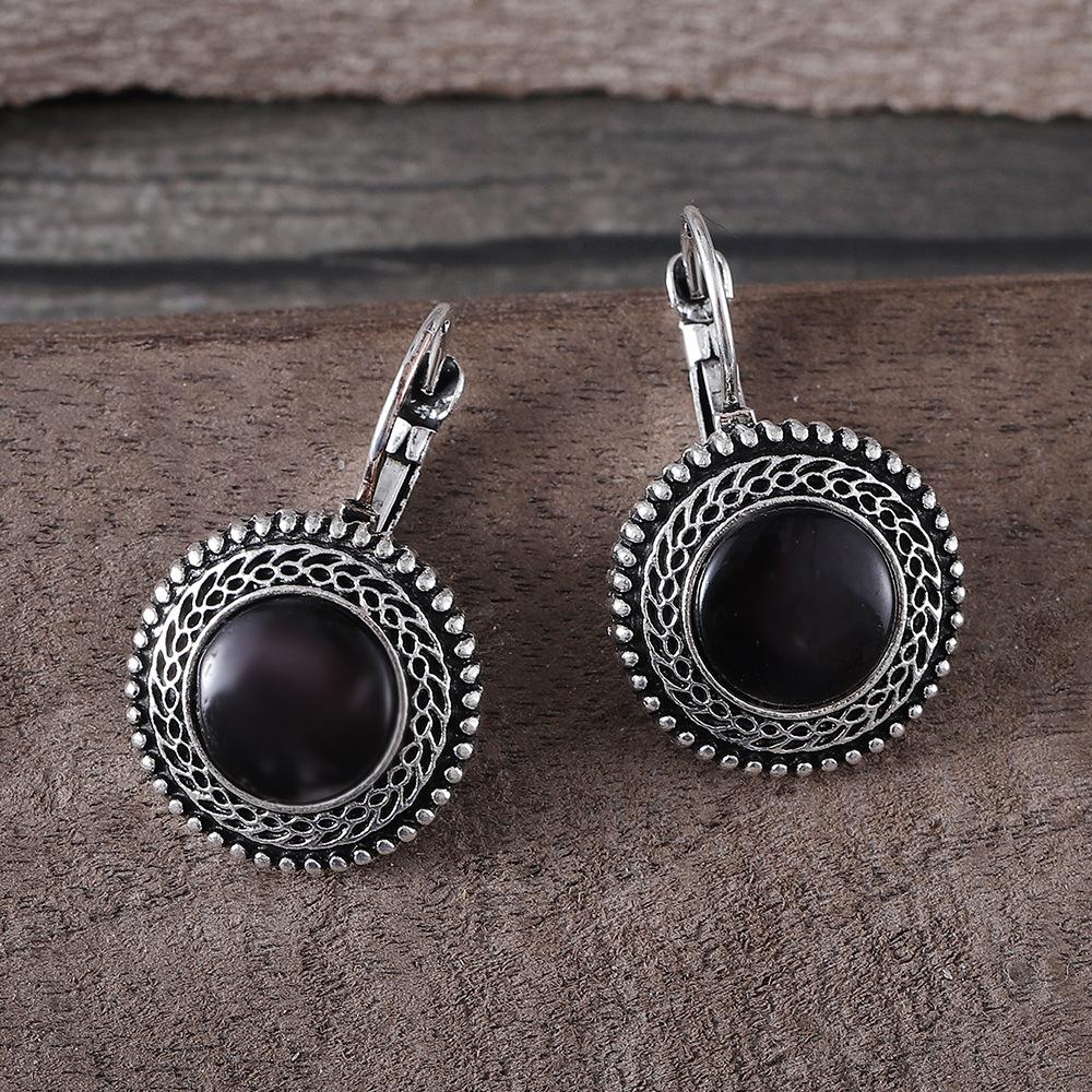 1 Pair Silver Plated Vintage Dangle Earrings Inlaid Gemstone Pick A Color U Prefer for Daily Outfits Party Accessories