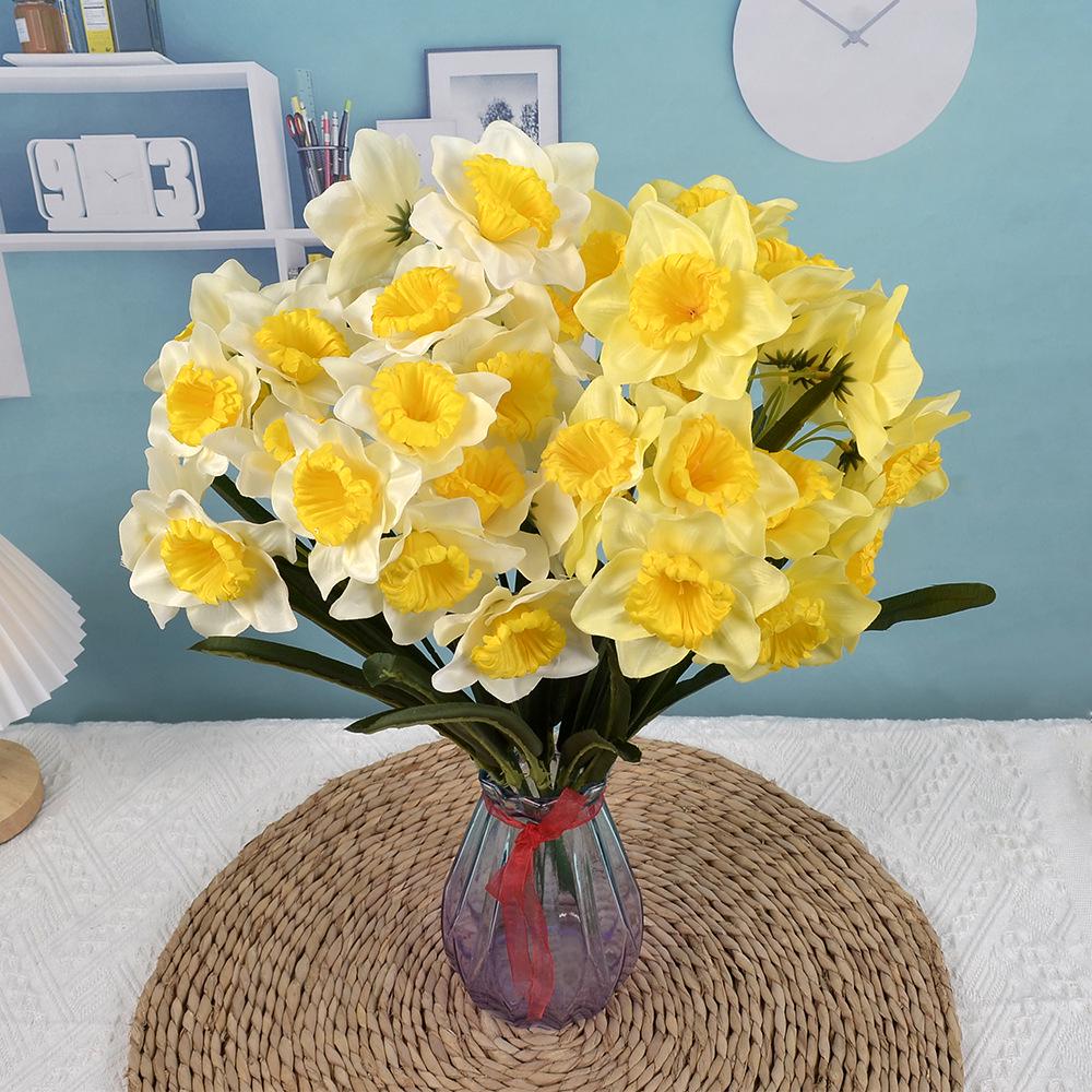 New Large 7-Prong Daffodil Artificial Flower for Wedding, Photography, and Living Room Decor.