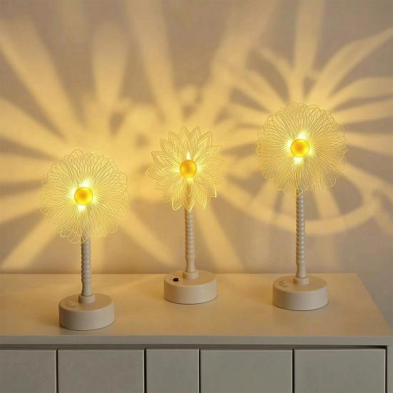 Acrylic Flower Shape LED Lamp, Decorative Cordless Table Light with Warm Light for Home, Office, Study Room, Bedside