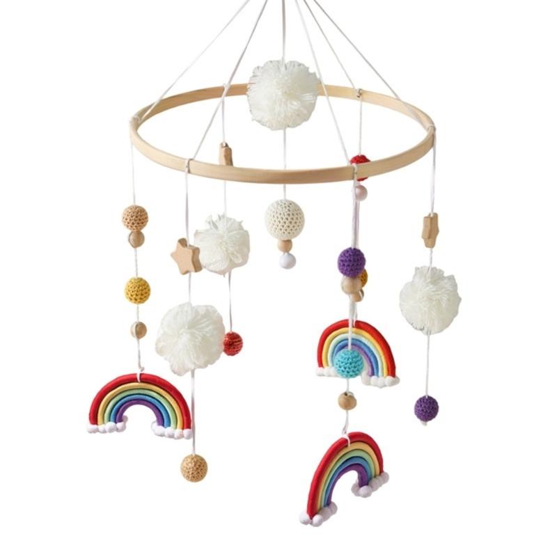 

Rainbow Star Nursery Decoration Cotton Hanging Pendant Crib Mobile Natural Wood Infant Sensory Auditory Development Toy разноцветный