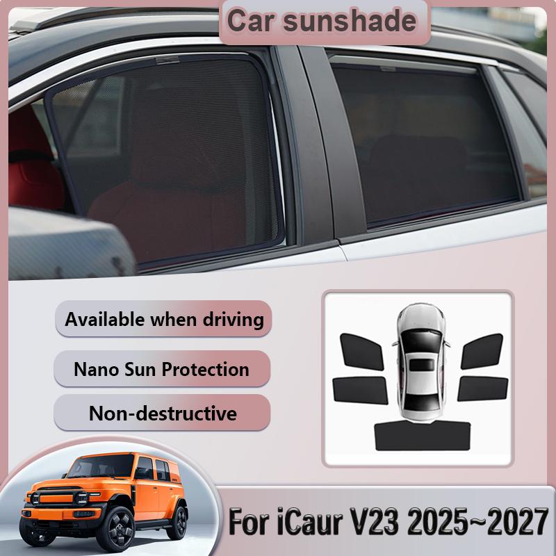 Car Mesh Sunshade For Chery iCar iCaur V23 2025~2027 Sunscreen Magnetic Window Sun Visor Curtains Shading Cover Auto Accessories