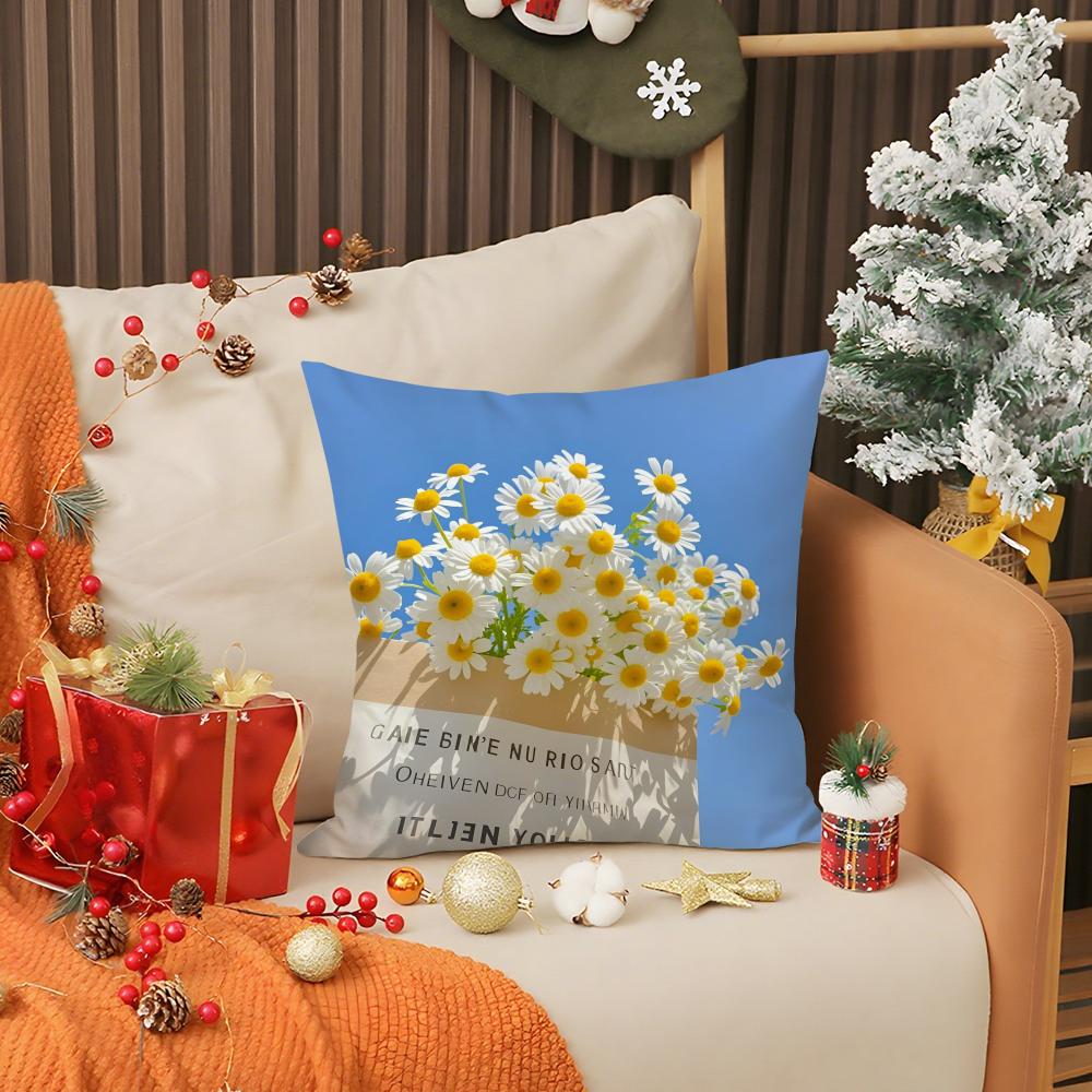 Italy Daisy Pillow Case Living Room Sofa Decorative Cushion Cover Simple Household Light Luxury Printed Pillow
