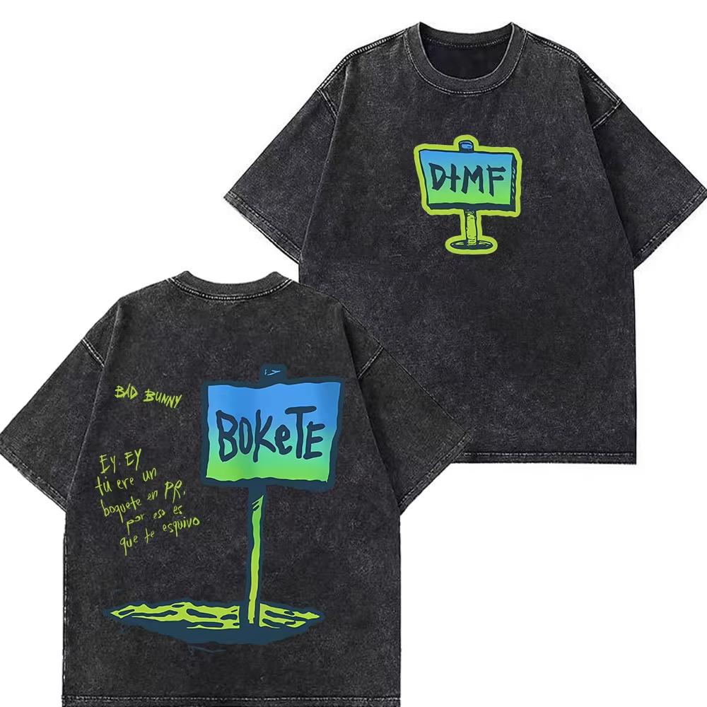 Rappare Bad Bunny Turné 2026 Debi Tirar Mas Fotos DTMF Merch T-shirts Herr Mode Sommar Rundhalsad T-shirt Hip Hop Vintage Tvättade T-shirts
