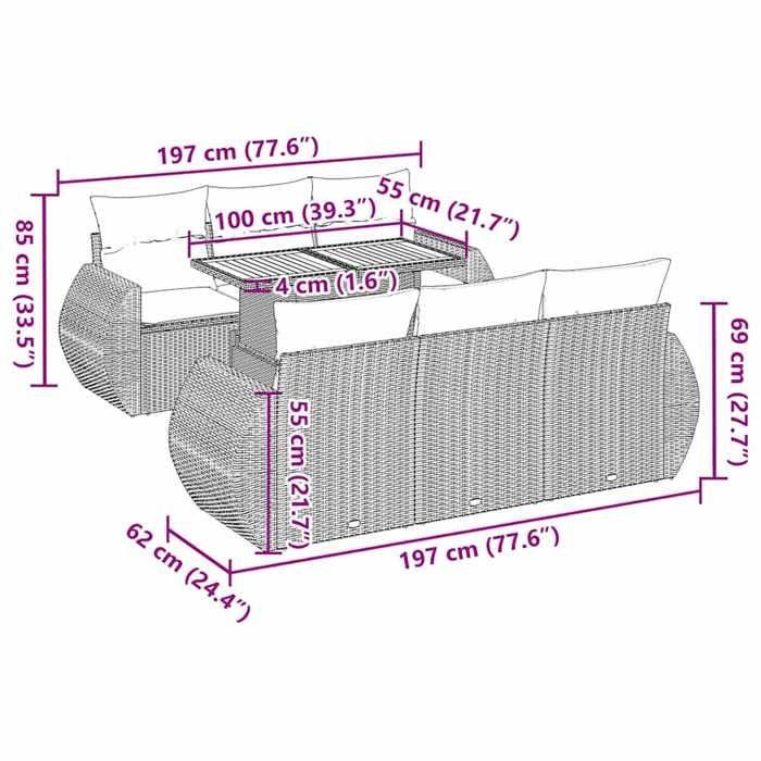 VidaXL Garden Lounge Set with Cushions 7 Pcs Grey Wicker, Outdoor Sofa Set, Corner Sofa Set 3327225