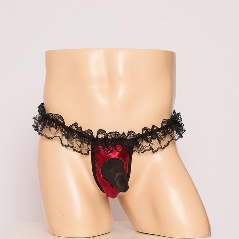Sheer Mesh Elephant Nose Lingerie Sissy Pouch Panties Sexy Crossdressers Underwear Satin Mini T-Back Thong G-String Underpants