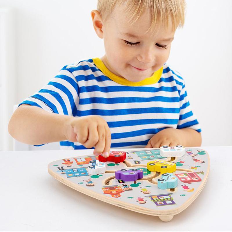 1Pc Triangular Wooden Track Pairing Toy Cartoon Slider Movable Color Shape Recognition Game Suitable For Children Ages 3+