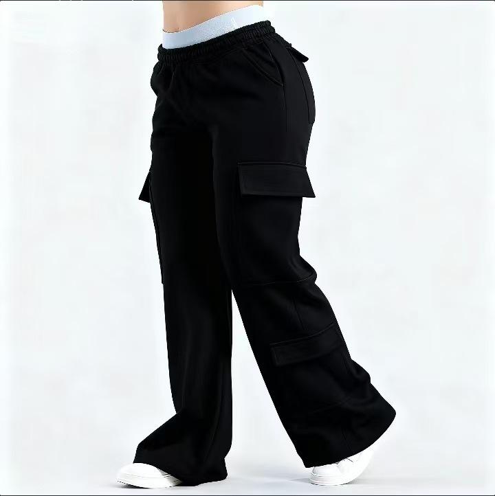 Trendy European and American Cotton Casual Pocket Loose Straight-Leg Pants
