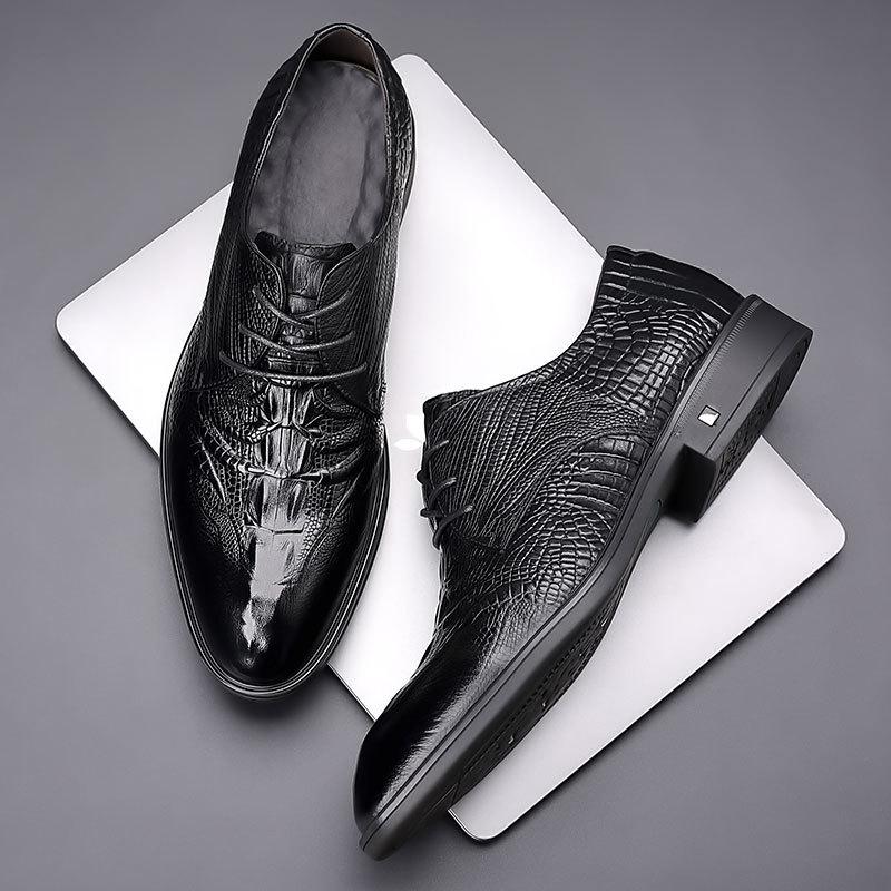 Sale New First-layer Cowhide Men's Leather Shoes Daily Lace-up Business Dress Men's Shoes Genuine Leather Alligator Pattern Leather Shoes