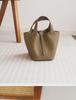 Black Genuine Leather Lychee Pattern Bucket Tote Bag for Women