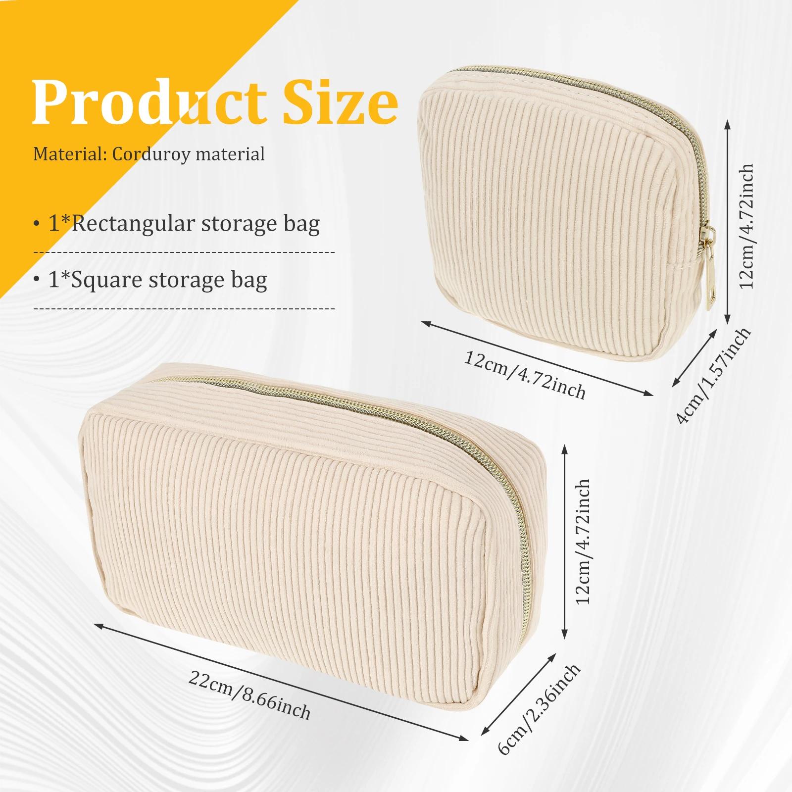 

2Pcs Corduroy Travel Cosmetic Bag Portable Makeup Storage Bag Pursesarge Capacity Tampon Bag With Zipper Closure for Daily Use