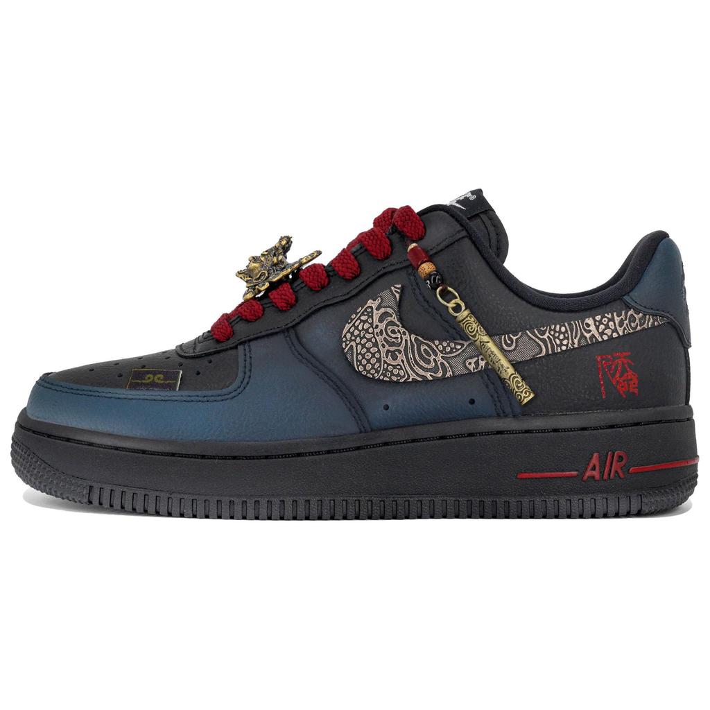 Nike Air Force 1 Slip Resistant Abrasion Resistant Low Top Skateboard Shoes Unisex Black Gold CW2288-001(Team113-S-BOX)