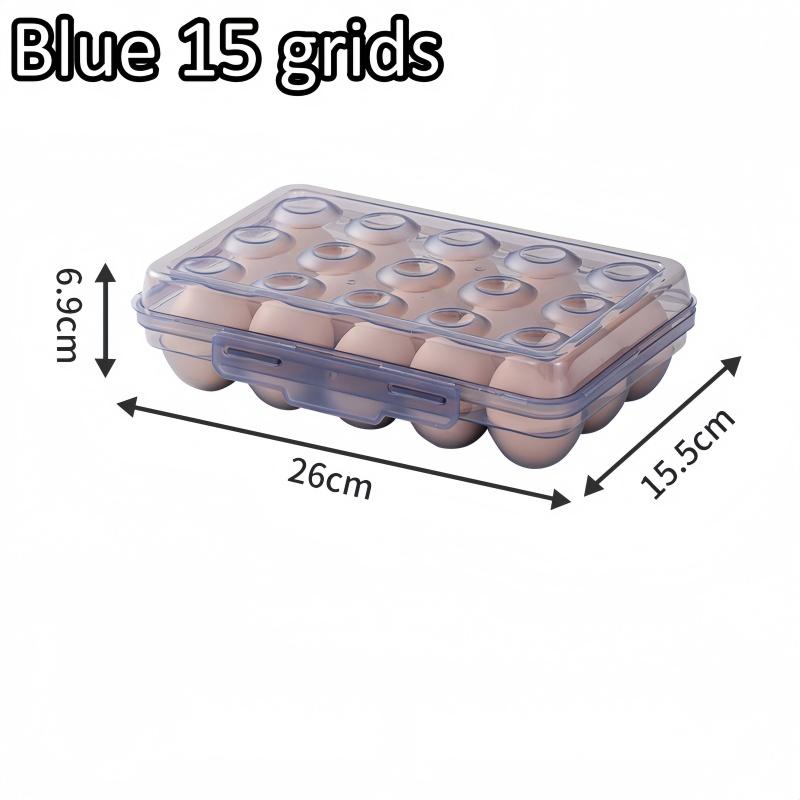 Portable Egg Storage Box with Lid, Durable Plastic Anti-Collision Egg Tray, 6/15/24 Grid Space-Saving Fridge Egg Holder