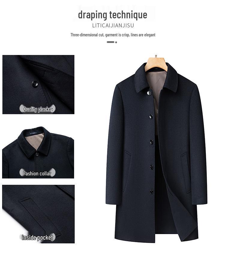 Men's Mid-Length Double-Sided Wool Coat - Business Casual, Solid Color, Versatile Lapel Design