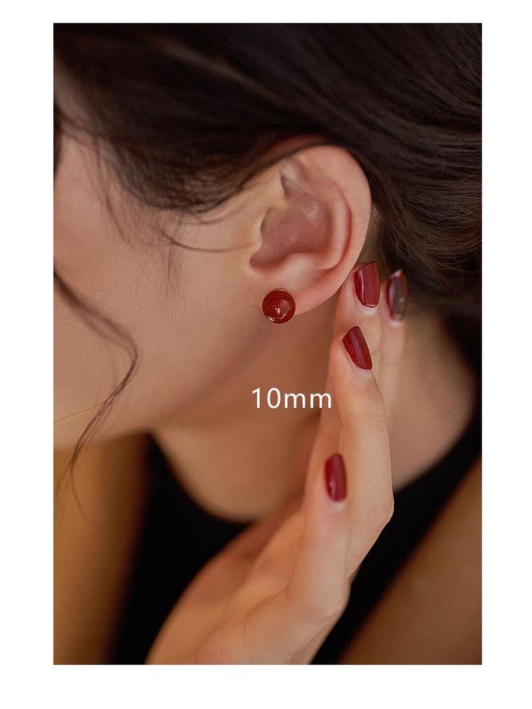 S999 Saf Gümüş Parlak Kırmızı ve Yeşil Kalsedon Küpe - Zarif Retro Üst Düzey Tasarım