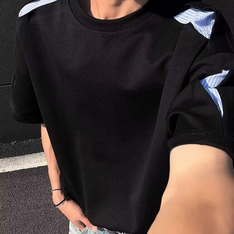 Unisex American Patchwork Short Sleeve T-shirt - Casual Summer Style, Loose Fit Round Neck.