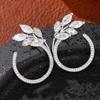 Silver Plated Leaf Branch Cubic Zirconia C Shape Half Hoop Earrings Marquise Cut Crystal Open Hoop Women Wedding Party Jewelry Gift