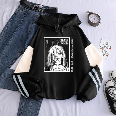 Manga Chainsaw Man Power Anime Sweatshirts Harajuku Bedruckte Rundhals-Hoodies Gothic Winter Damenmode Lässiger Patchwork-Pullover