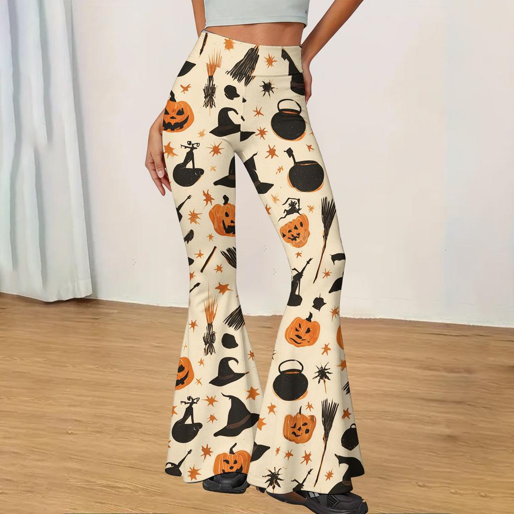 Women's Casual Halloween Print Flared Yoga Pants High Waist Stretchy Fit Comfortable Soft Fabric Design