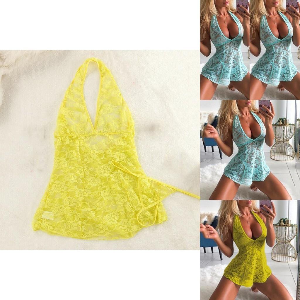 Alluring Women's Lingerie Set Featuring Floral Lace Deep V-neck See-through Design