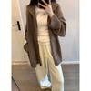 Women's Designer Mid-Length Wool Cardigan with Double Zipper and Stand Collar - Perfect Loose Sweater for Autumn and Winter.