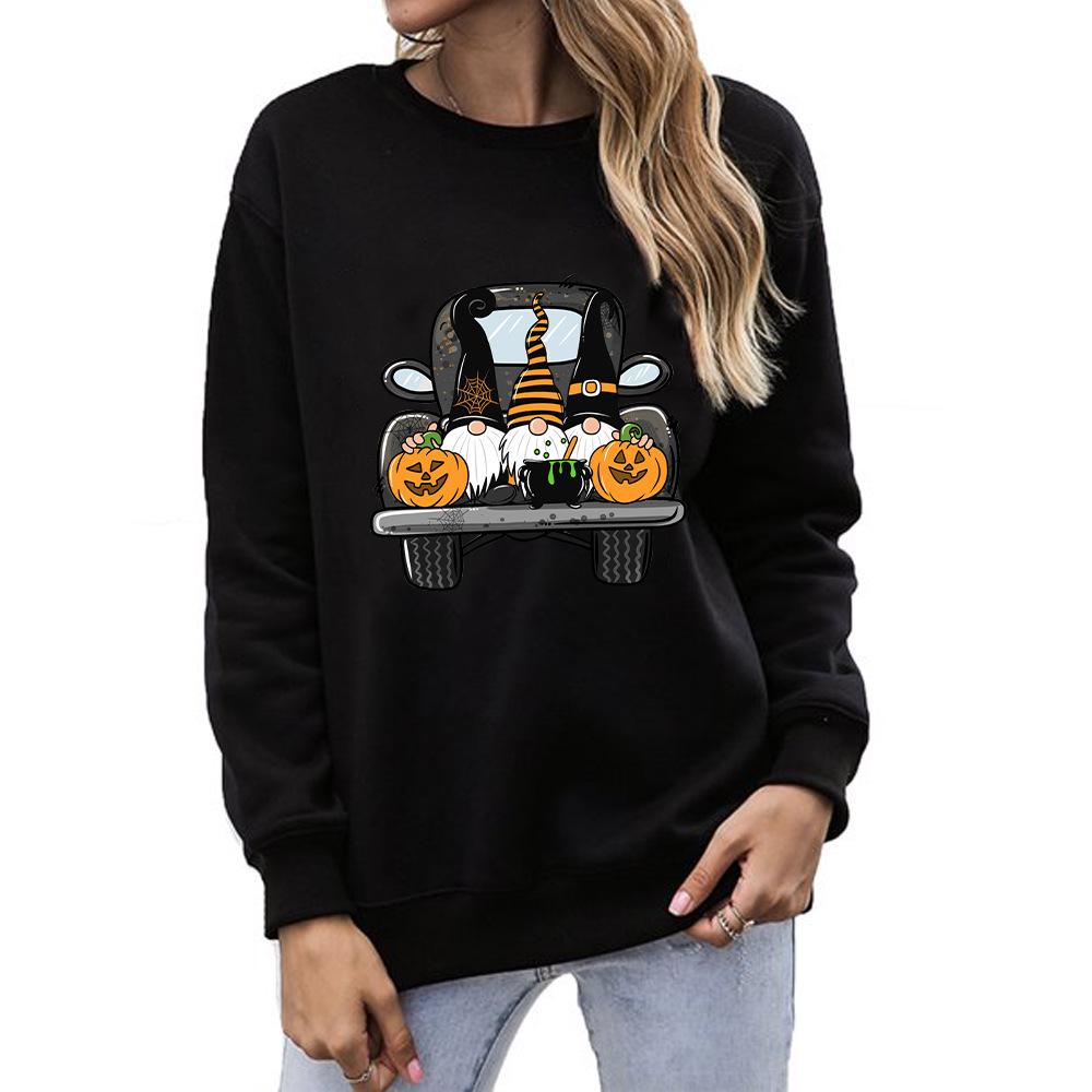 2026 Autumn Women's Halloween Loose Round Neck Sweatshirt with Pumpkin Truck Print