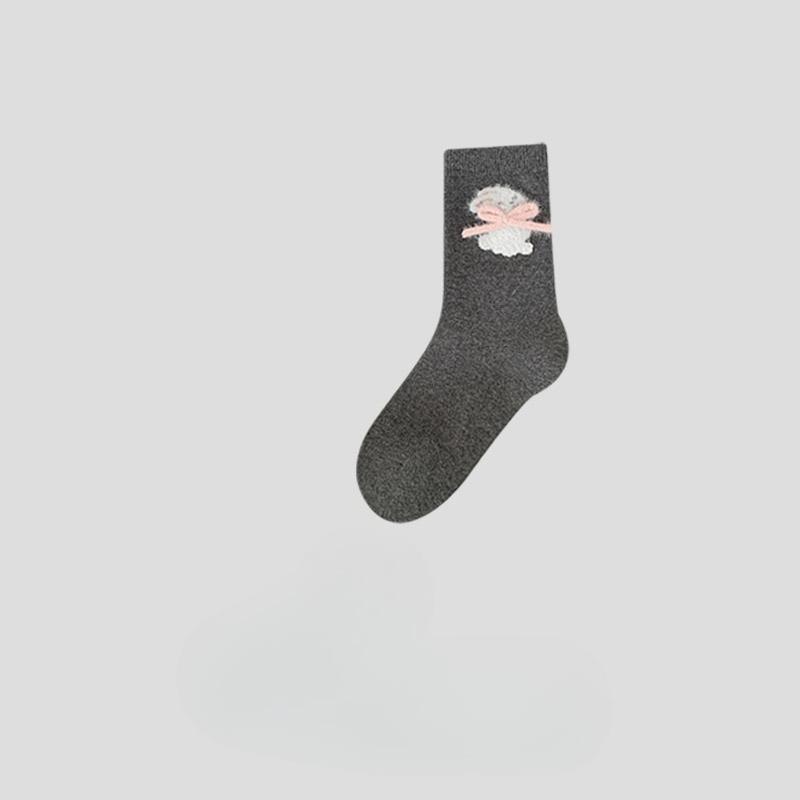 Little Rabbit Socks for Women's Spring and Autumn, Cotton-soled Mid-calf Socks, Cute Pile Socks, Sweet Three-dimensional Bow, Trendy