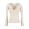 Lace Splice V-Neck Slim Fit Waist-Cinching Cotton Top for Women - Ideal for Autumn/Winter