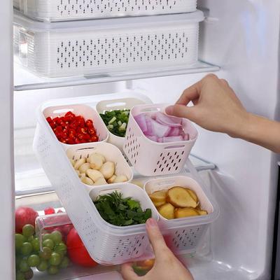 2/6 Grid Refrigerator Storage Box Food Vegetable Fruit Storage Box Fridge Organizer Drain Basket Meat Onion Ginger Clear Crisper
