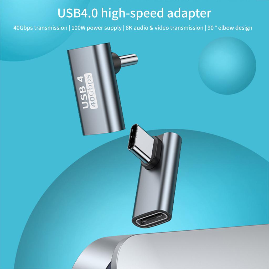 90 Degree Type C Female to USB C Male Adapter Converter Extender 40Gbps Data Sync 100W Charging Adapter for Laptop Phone