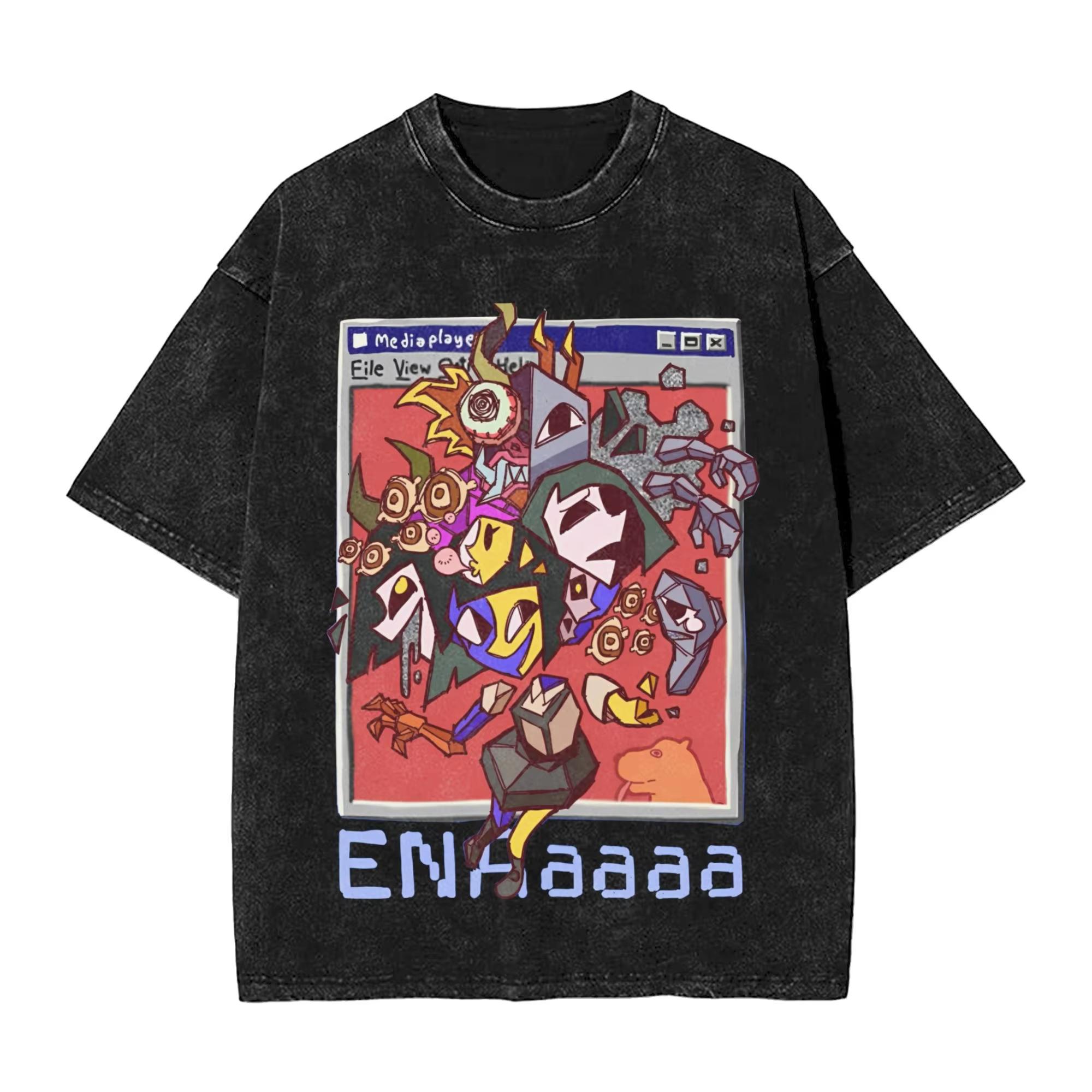 Dream BBQ ENA Men T Shirt Washed Fun Tees Short Sleeve Crew Neck T-Shirts Cotton Tops S