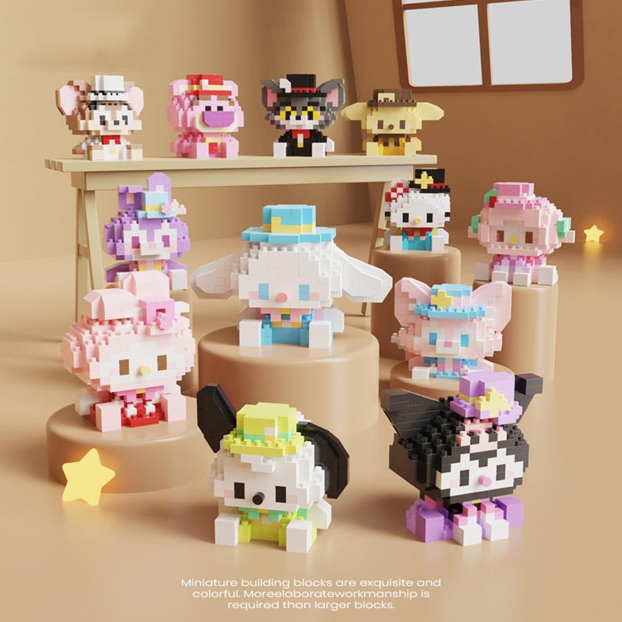 MINISO Sanrio Παιχνίδια Τουβλάκια Δόμησης Μικρο Διαμαντένια Τουβλάκια Disney Hello Kitty Kuromi Πάντα Μπλοκ Montessori Για Παιδιά Δώρα
