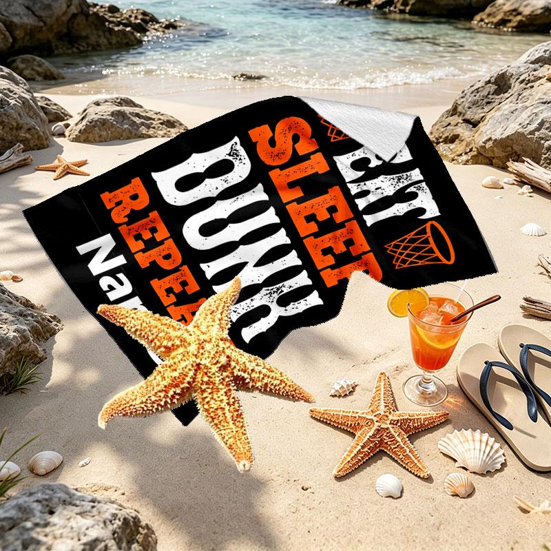 Custom Name Personalized SLAM DUNK Print Beach Towel, for Trip Camping Beach Party Home Decor, Birthday Gift for Family & Friends