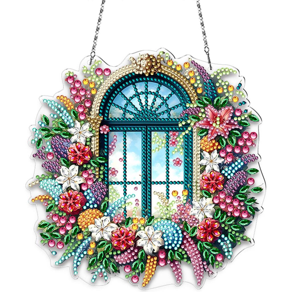 Acrylic 2D Flat DIY Special Shape Hanging Diamond Art Kits Rhinestone Diamond Art Window Pendants Home Wall Decoration Crafts