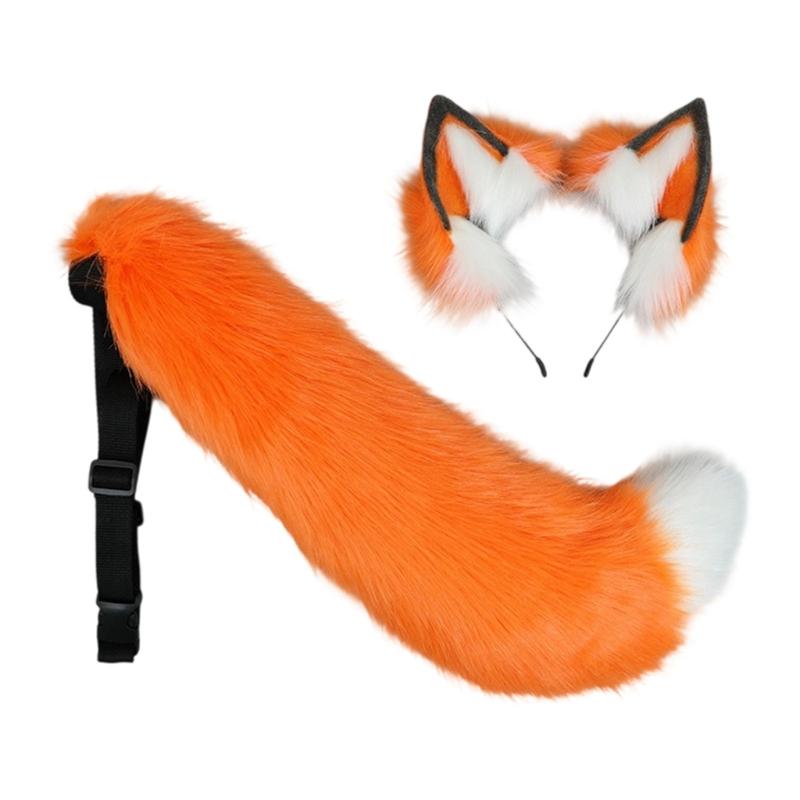 Halloween Foxes Ear Headpiece With Plush Tail Accessory Soft Furry Plush Costume Accessory For Family Parties