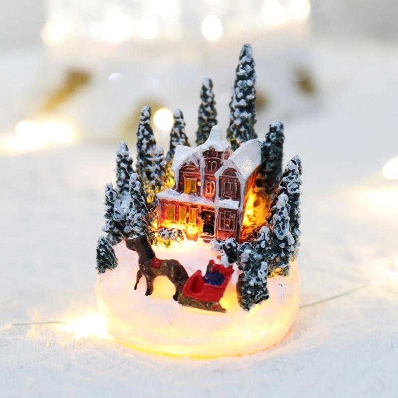 Christmas Village LED Lighted Christmas Village House Figurines Christmas Village Indoor Room Landscape Decoration