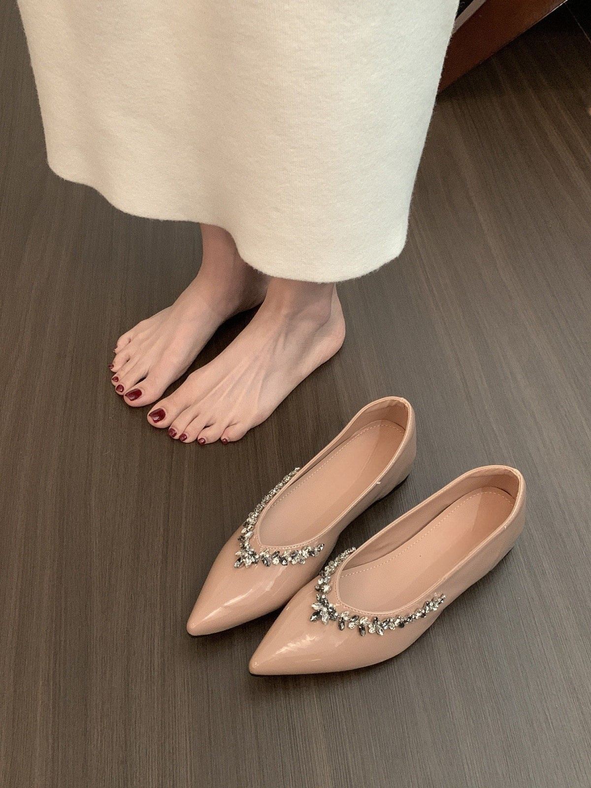 

Туфли-лодочки с острым носком и стразами, женская обувь, новая весенняя обувь на платформе для работы 40 телесный