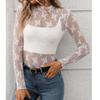 Women's Semi-turtleneck See-through Long-sleeved T-shirt Sexy Y2K Mesh Top